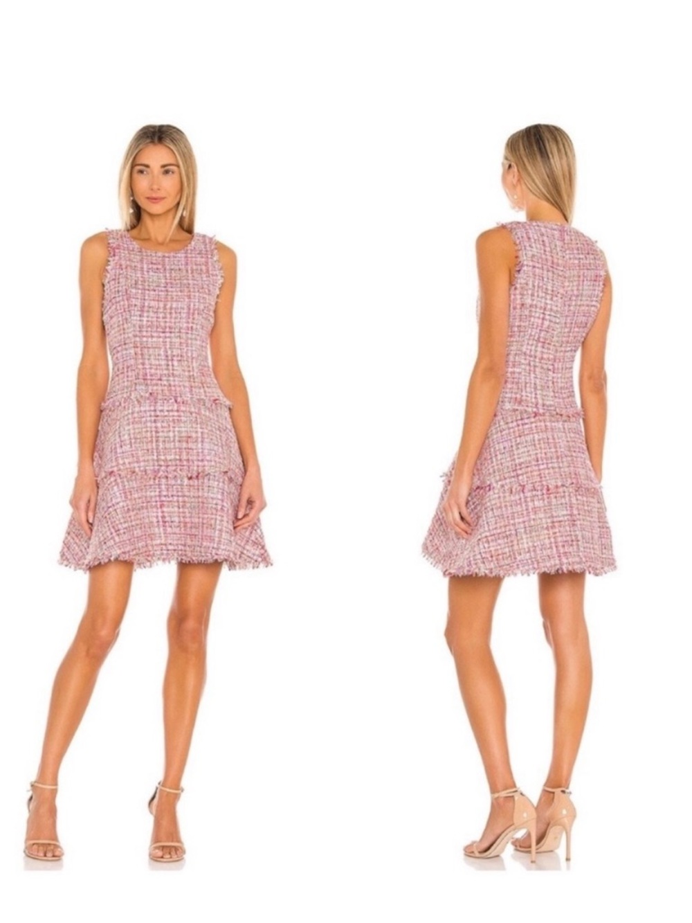 Likely Pink Tweed Sleeveless Fit & Flare Dress